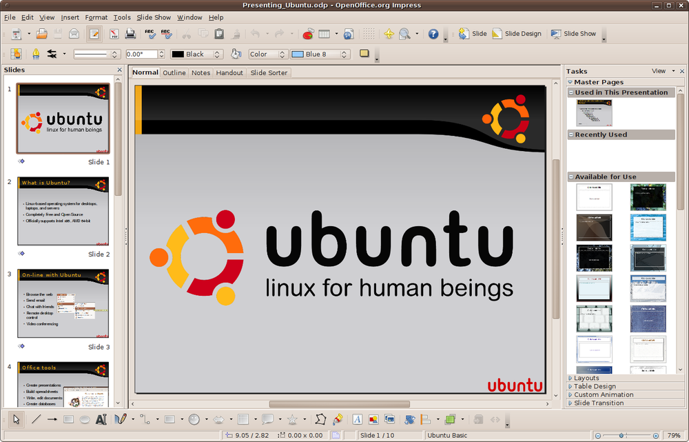 Editing a presentation in Impress