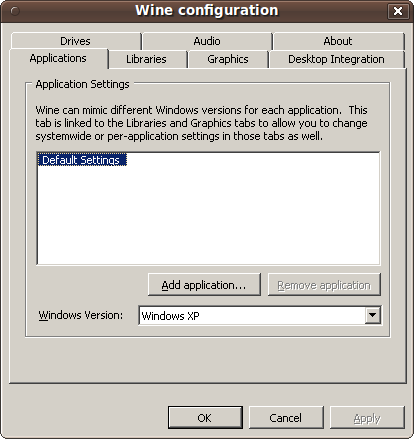 The Wine configuration window