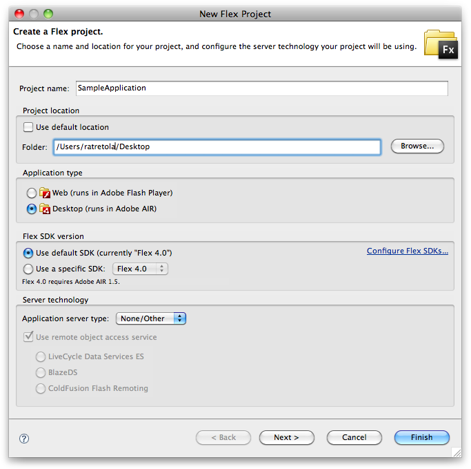 New Flex Project dialog box