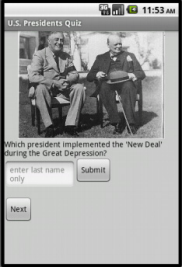 The Presidents Quiz running in the emulator