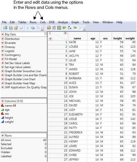 The Rows and Cols Menus
