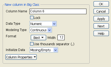 The Column Info Window