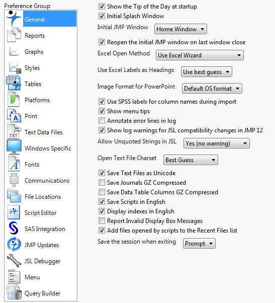 The General Preferences Window (Windows)