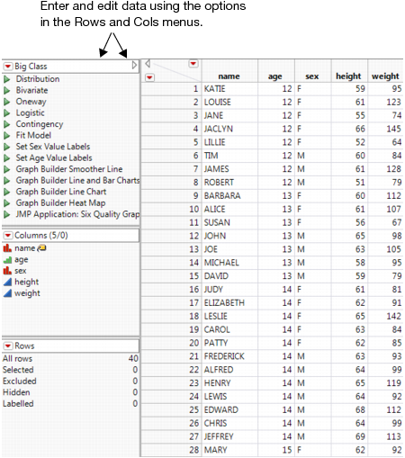 The Rows and Cols Menus
