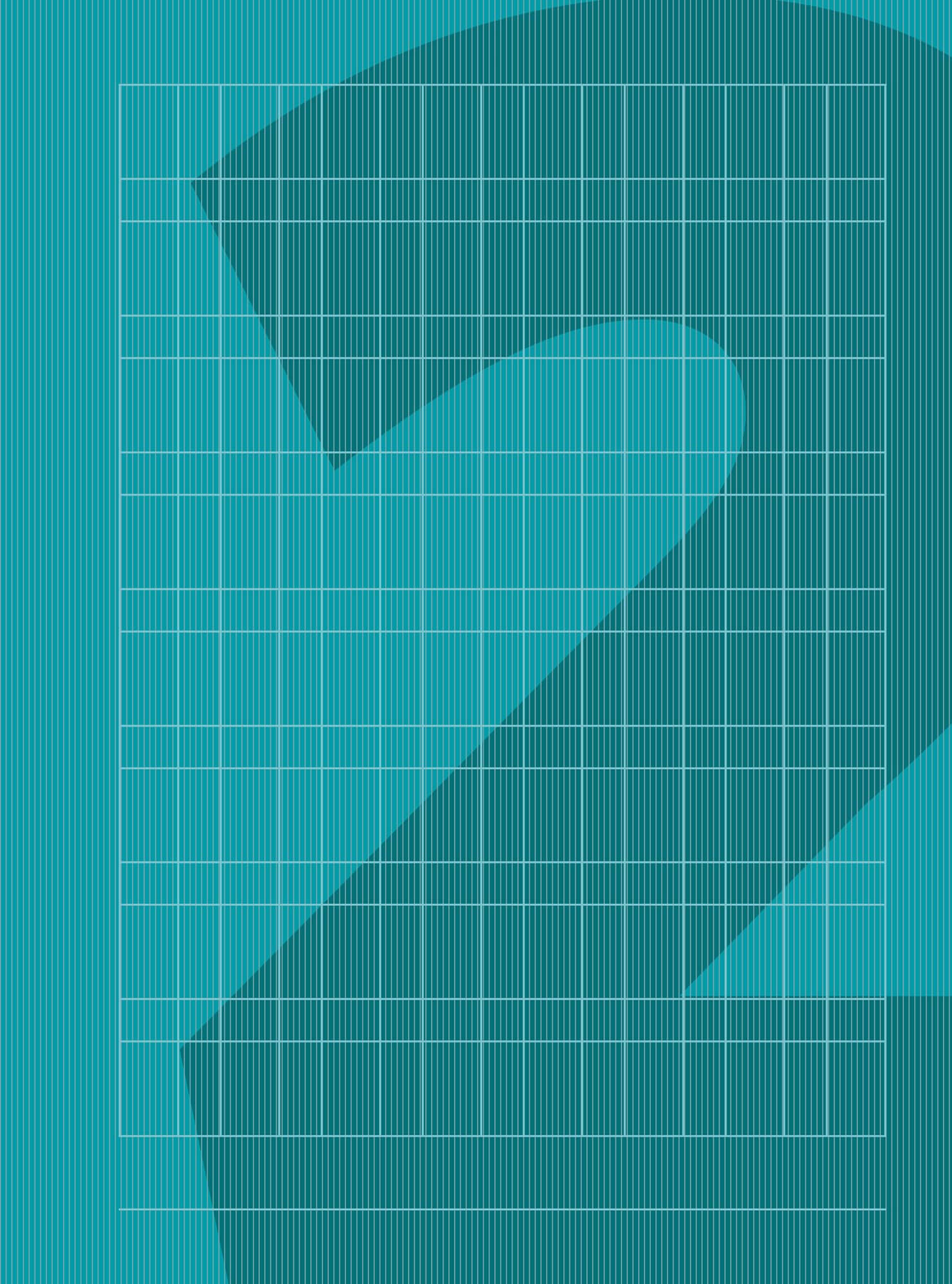 A teal background with a large number 2 overlaid by a grid of vertical and horizontal white lines.