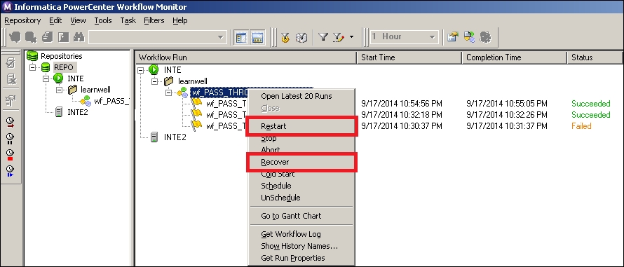 Running or recovering workflows or tasks