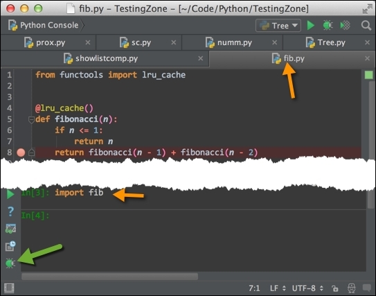 Debugging from the console - Mastering PyCharm [Book]