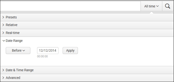 Using the time picker - Implementing Splunk (Update) [Book]