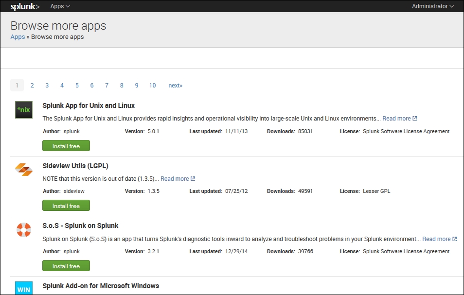 Installing apps - Implementing Splunk (Update) [Book]