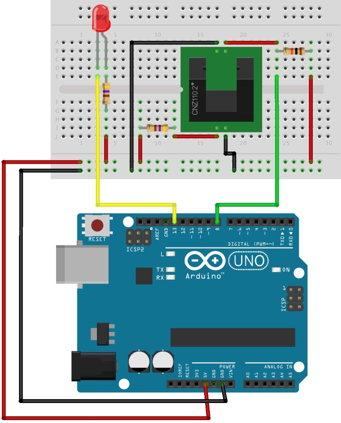 The breadboard connections diagram