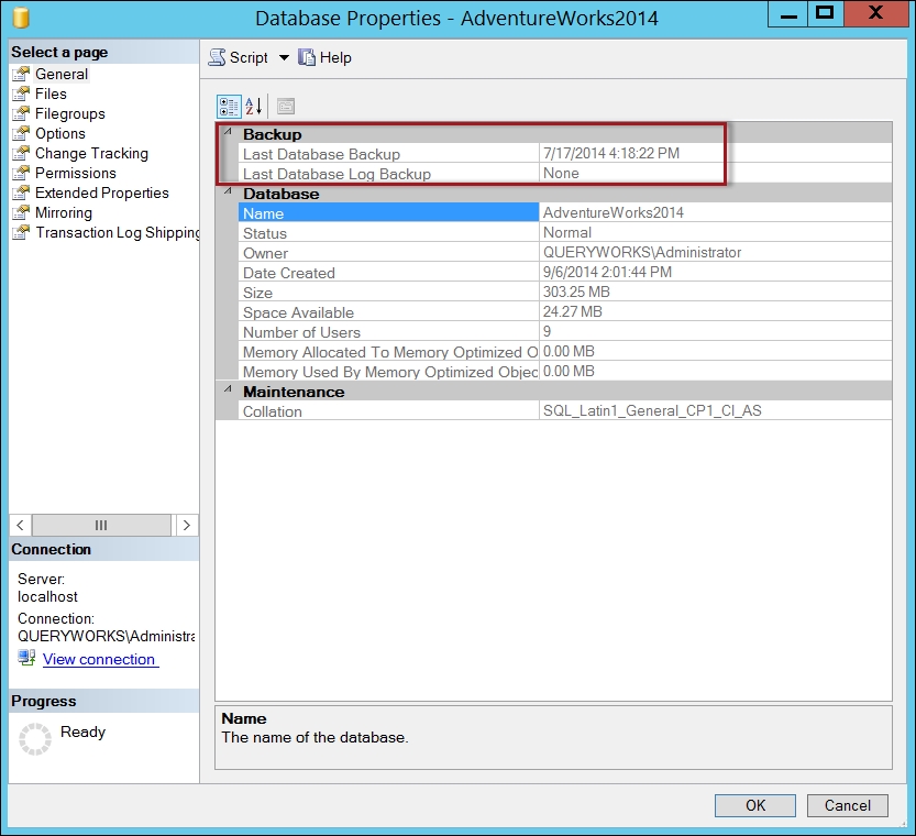 Checking last backup date - SQL Server 2014 with Powershell v5 Cookbook ...
