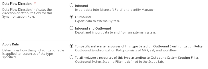 Outbound synchronization rules