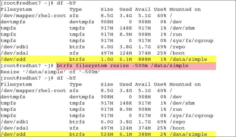 Resizing btrfs filesystems