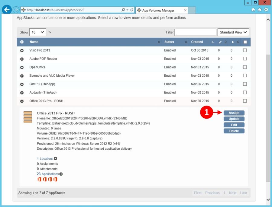 Assigning the AppStack to the RDSH server - Learning VMware App Volumes ...