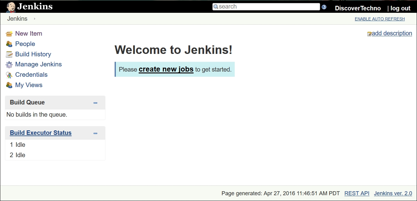 The Jenkins dashboard