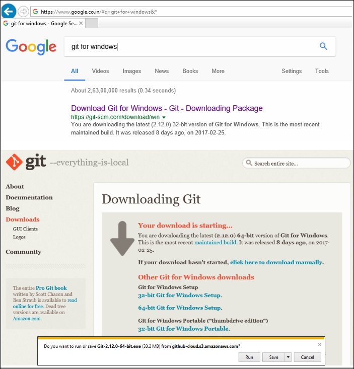 Installing Git for Windows on the development environment