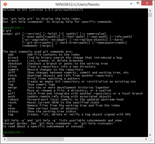 Running our first Git command