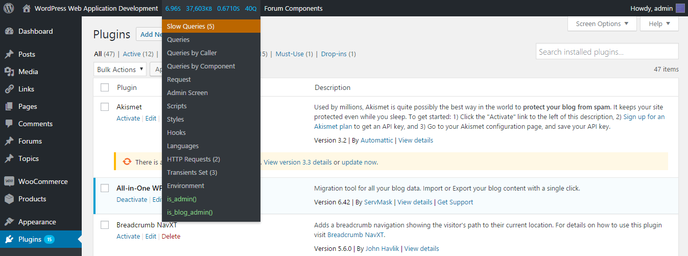 Query monitor plugin - Wordpress Web Application Development - Third ...