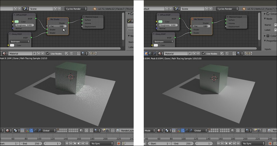 Obtaining a noise-free and faster rendering in Cycles