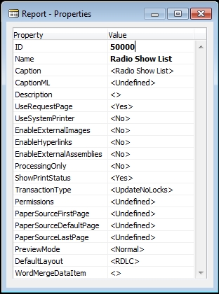 C/SIDE Report properties