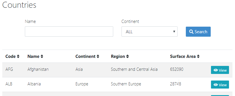The search country screen - Spring 5.0 Projects [Book]