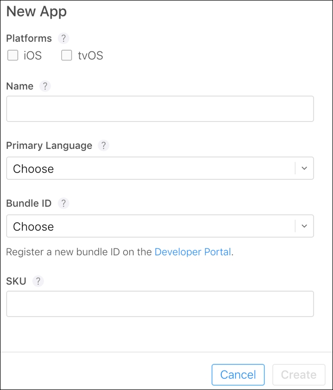 Create the App in the itunesconnect portal