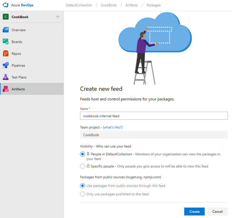 Creating an Artifact feed in Azure Artifacts - Azure DevOps Server 2019 ...