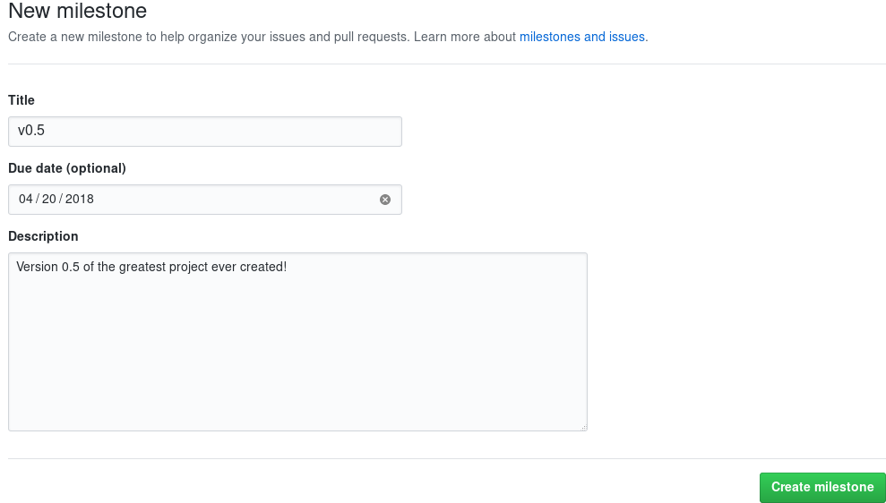 Creating a new milestone - GitHub Essentials - Second Edition [Book]