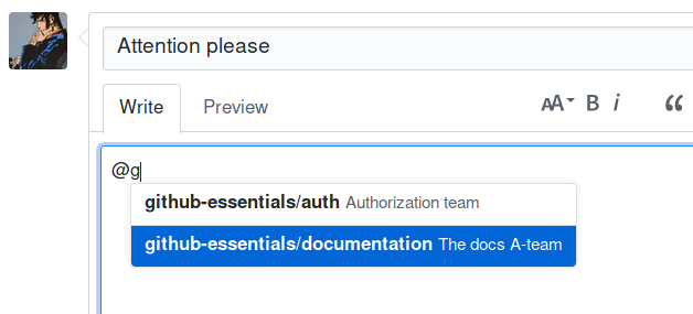 Mentioning teams - GitHub Essentials - Second Edition [Book]