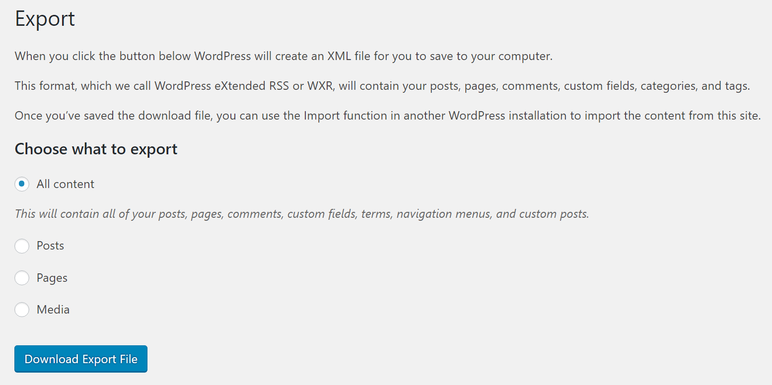 Exporting content - WordPress 5 Complete - Seventh Edition [Book]