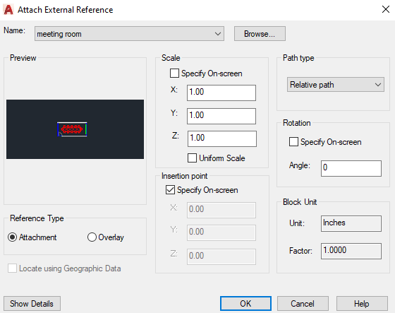 Attach External References window options - Practical Autodesk AutoCAD ...