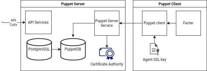 Figure 10.1 – Puppet server and client components