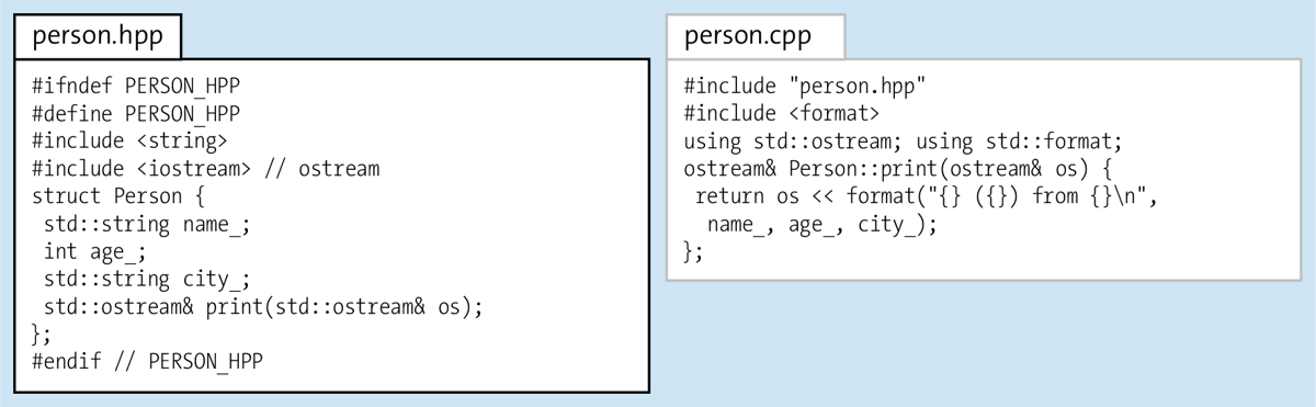 Splitting a class into the header and implementation.