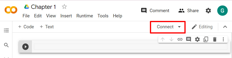 Figure A1.1 – Connecting Colab