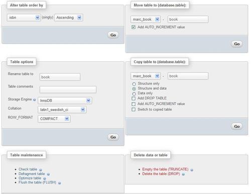 9. Performing Table and Database Operations - Mastering phpMyAdmin 3.4 ...