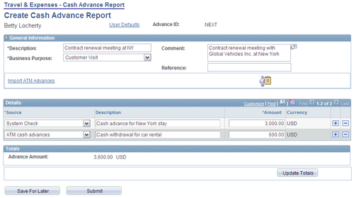 benchmark dataimporting, stepsCreating cash advances