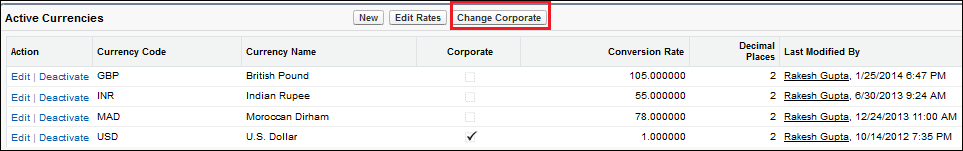 Changing the corporate currency