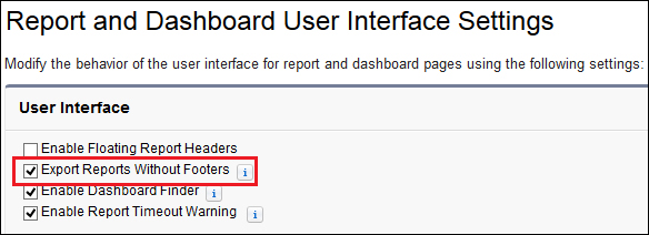 Exporting reports without footers