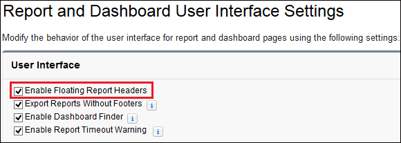Enabling floating report headers