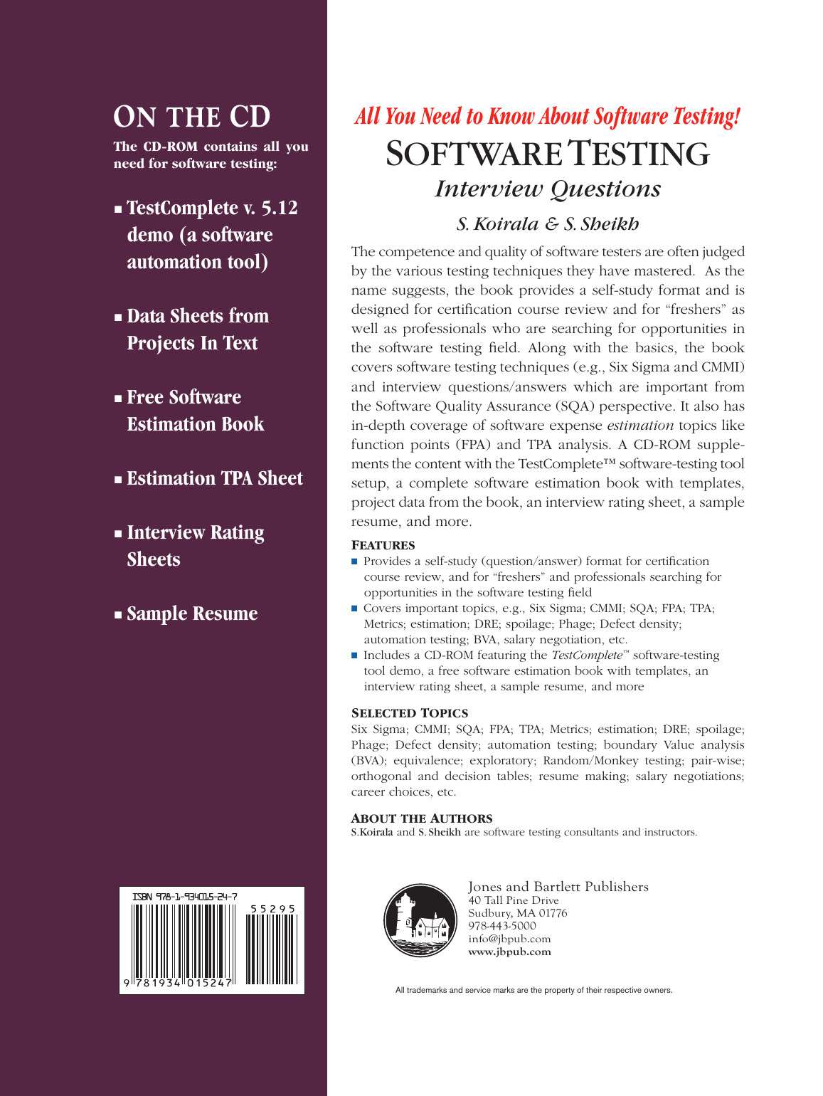 Back Cover - Software Testing [Book]
