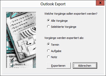 Dialogfeld UserForm für den Export von Project-Daten in Outlook