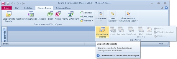 Hier finden Sie alle gespeicherten Exporte