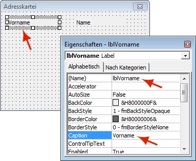 Bezeichnungsfelder einfügen