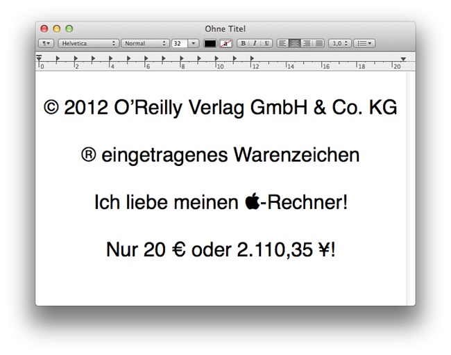 Verschiedene Symbole über Tastaturkurzbefehle eingeben