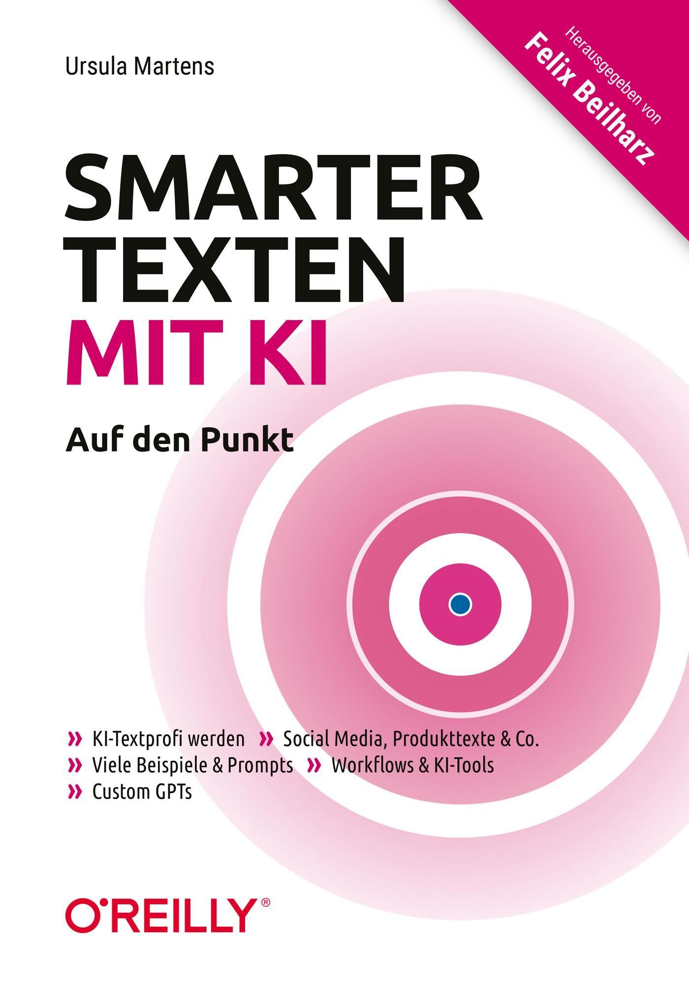 Buchcover von “Smarter Texten mit KI, Auf den Punkt” von Ursula Martens. 