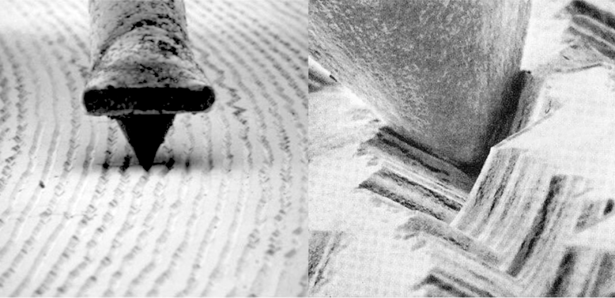 針とレコード盤の電子顕微鏡写真<a id="fnb-fn0101" href="#fn-fn0101" class="noteref" epub:type="noteref">*1</a>