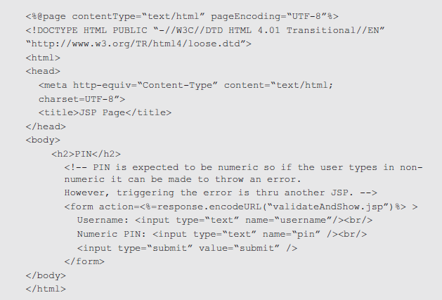 A sample index.jsp with exception through JSP