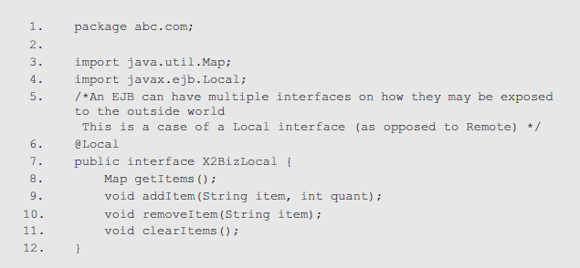 X2BizLocal.java—The EJB business interface